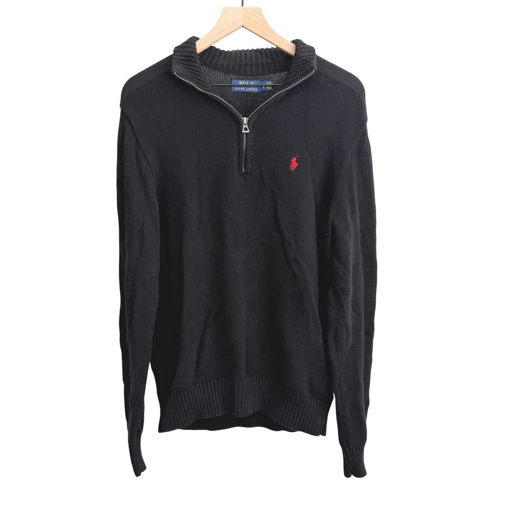Polo Ralph Lauren Quarter Zip Sweater Large Black Quiet Luxury Preppy Academia